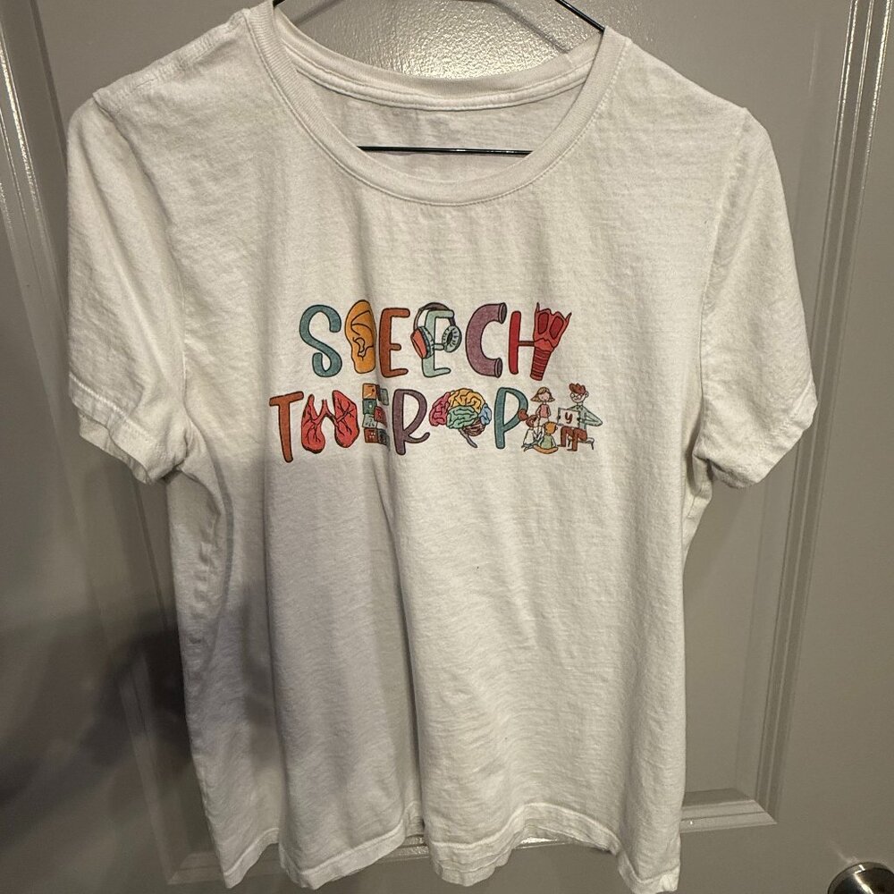 T-Shirt Women's M White Cotton Speech Therapy Graphic Casual Streetwear Summer